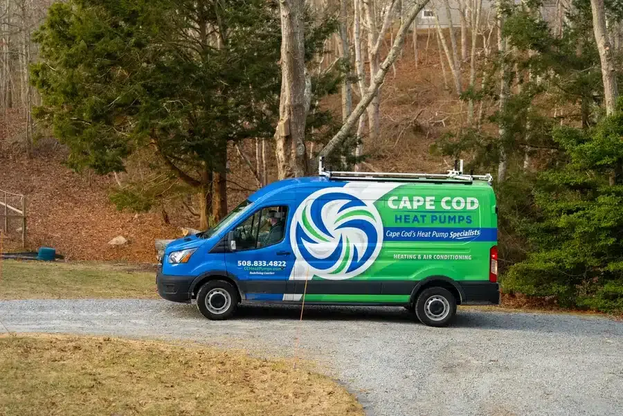 Cape Heating AC & Electric Van outside on Cape Cod, MA.