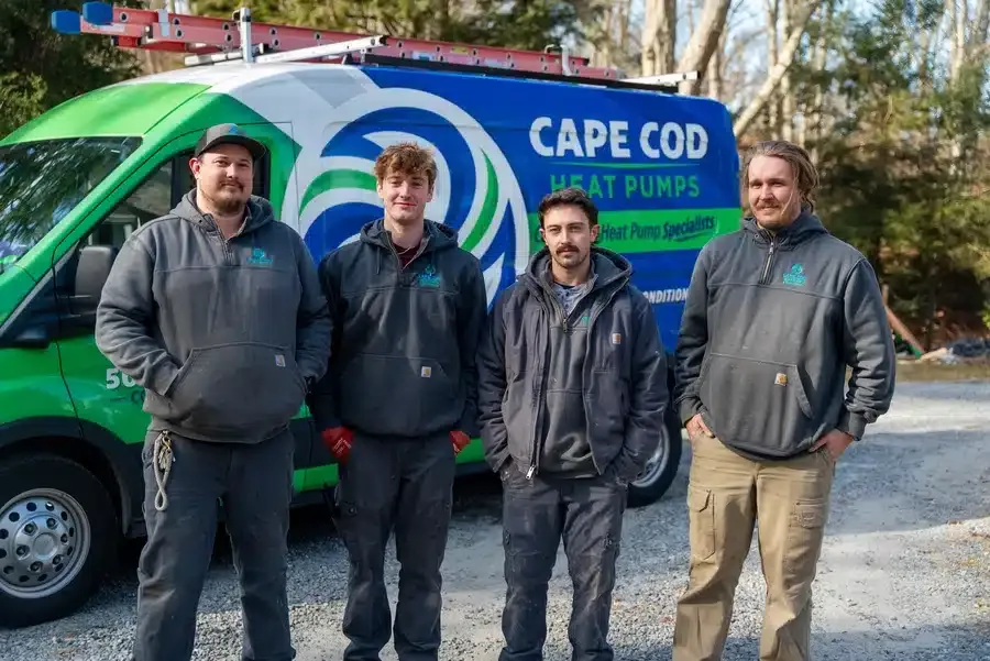 Cape Heating AC & Electric technicians in front of van on Cape Cod, MA.