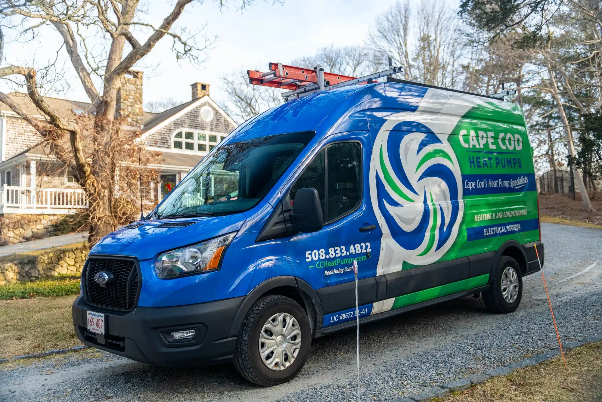 Cape Cod Heat Pumps truck in Cape Cod, MA.