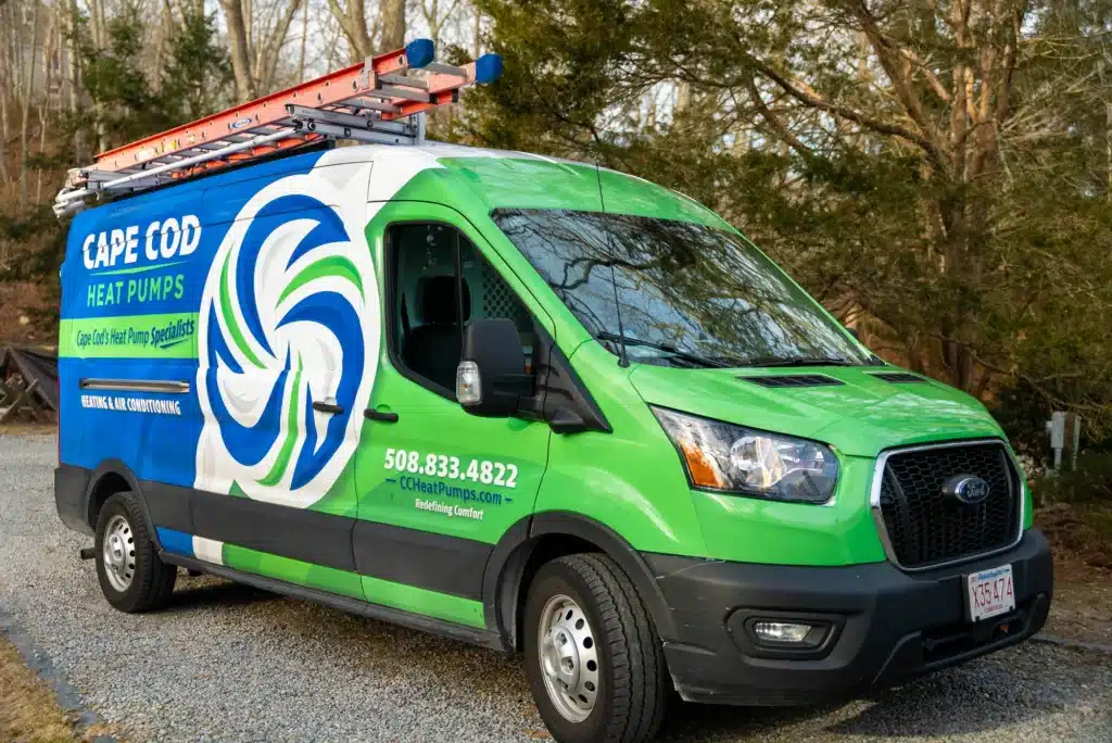 Cape Cod Heat Pumps truck in Cape Cod, MA.