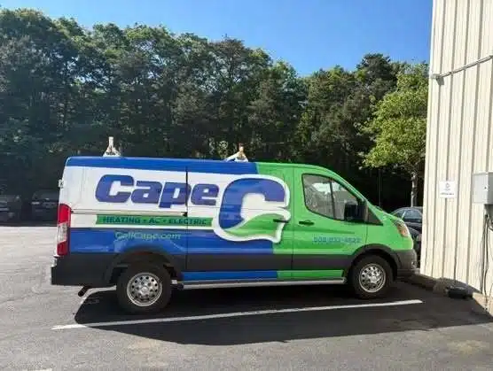 Cape C Heating, AC & Electric service van parked in Cape Cod, MA